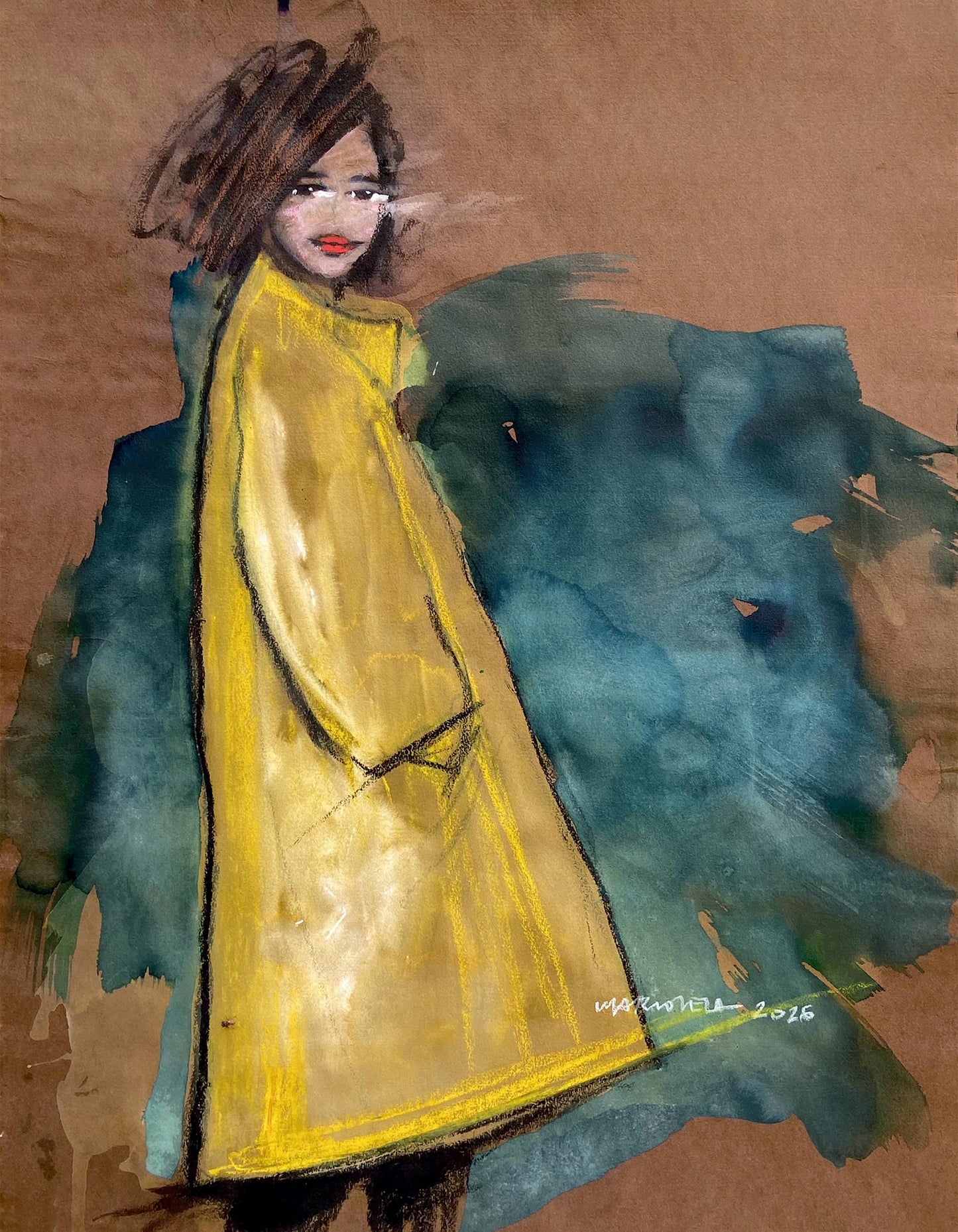 Con Chubasquero amarillo
