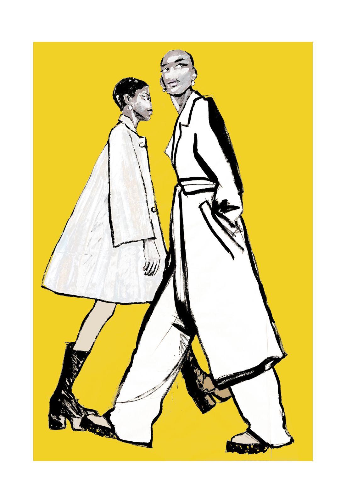 Paseantes con abrigos Print