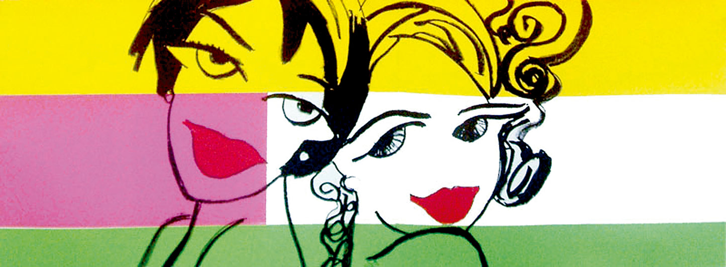 Pareja sobre colores alegres