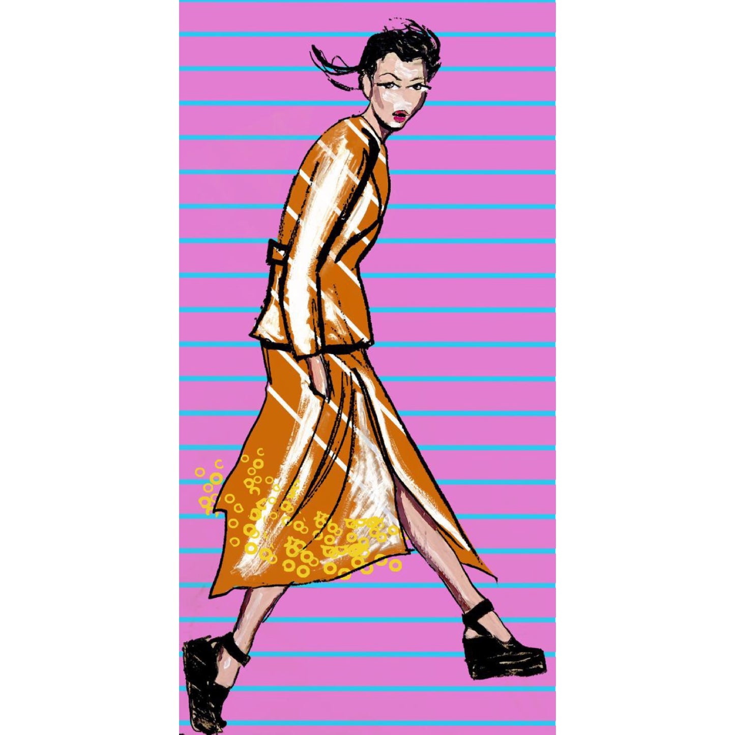 Paseante con fondo rosa